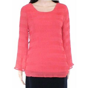 Alfani Women's Blouse Red Size XS Textured Pleated Sheer Stretch 551